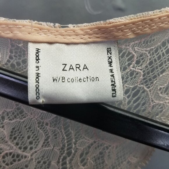 Zara Halter Tank Top Sz M Spaghetti Strap Lace Peach MoP Buttons Satin Coquette - Picture 9 of 11